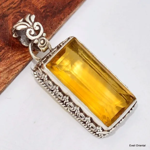 Pendentif Fluorite Jaune style ancien - Pendentifs pierres naturelles