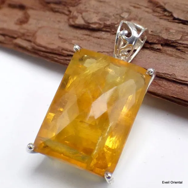 Pendentif Fluorite Jaune belles fractures - Pendentifs pierres naturelles