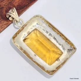 Gros Pendentif Fluorite Jaune argent satiné - Pendentifs pierres naturelles