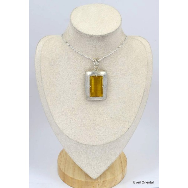 Gros Pendentif Fluorite Jaune argent satiné Pendentifs pierres naturelles KC26.6