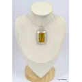 Gros Pendentif Fluorite Jaune argent satiné - Pendentifs pierres naturelles