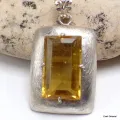 Gros Pendentif Fluorite Jaune argent satiné - Pendentifs pierres naturelles