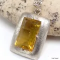 Gros Pendentif Fluorite Jaune argent satiné - Pendentifs pierres naturelles