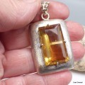 Gros Pendentif Fluorite Jaune argent satiné Pendentifs pierres naturelles KC26.6
