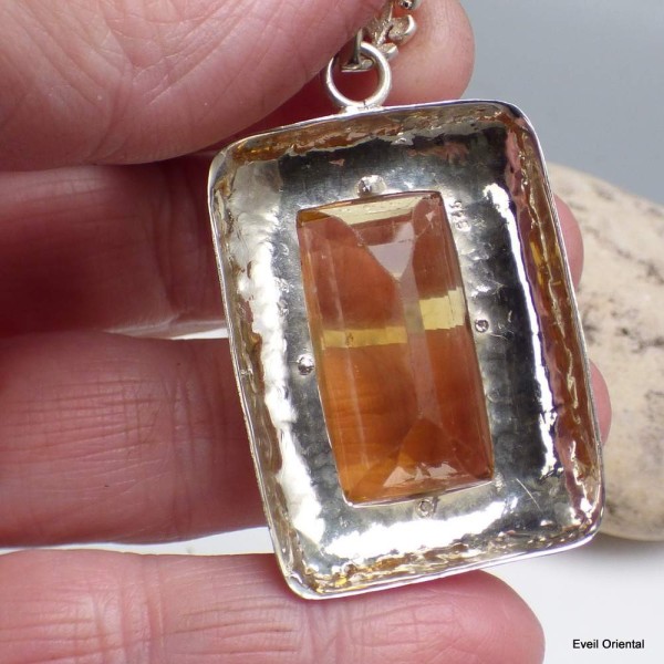 Gros Pendentif Fluorite Jaune argent satiné Pendentifs pierres naturelles KC26.6