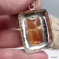 Gros Pendentif Fluorite Jaune argent satiné - Pendentifs pierres naturelles