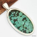 Gros Pendentif Authentique Turquoise tibétaine  Bijoux en Turquoise KC29.1