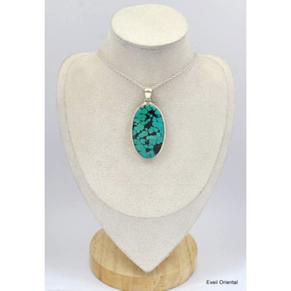 Gros Pendentif Authentique Turquoise tibétaine  Bijoux en Turquoise KC29.1