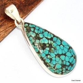 Pendentif goutte Authentique Turquoise du Tibet 