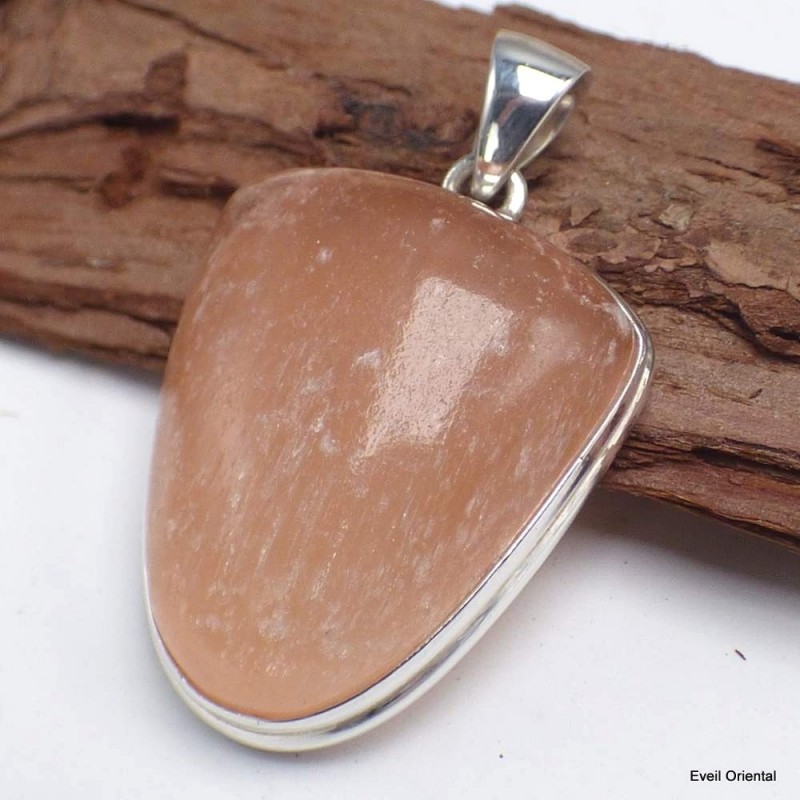 Gros pendentif en Sélénite Orange semi-oval 