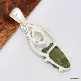 Pendentif Pierres naturelles Moldavite et Diamant d'Herkimer - Pendentifs pierres naturelles