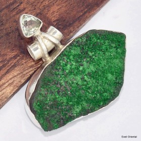 Pendentif Grenat Vert et Topaze blanche Bijoux en Grenat Uvarovite KC34.2
