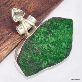Pendentif Grenat Vert et Topaze blanche - Bijoux en Grenat Uvarovite