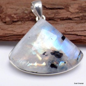 Pendentif triangulaire Tourmaline noire sur Péristérite Bijoux en Pierre de lune KC37