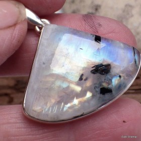 Pendentif triangulaire Tourmaline noire sur Péristérite Bijoux en Pierre de lune KC37