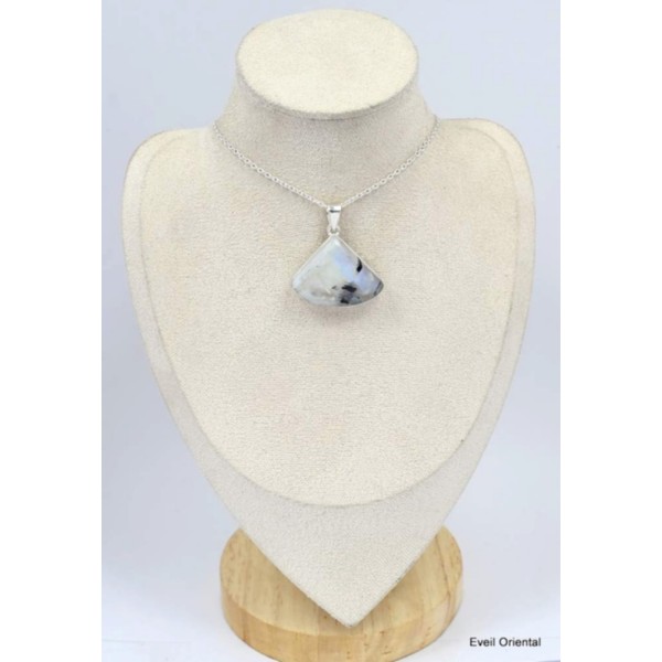 Pendentif triangulaire Tourmaline noire sur Péristérite Bijoux en Pierre de lune KC37