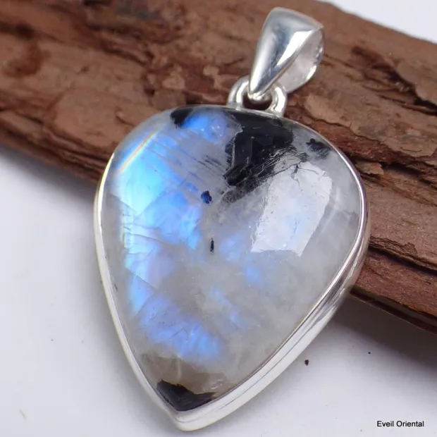 Pendentif Tourmaline sur Pierre de lune forme poire - Pendentifs pierres naturelles