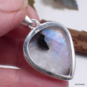 Pendentif Tourmaline sur Pierre de lune forme poire Bijoux en Pierre de lune KC37.1