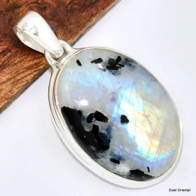 Pendentif Tourmaline sur Pierre de lune bleue - Pendentifs pierres naturelles