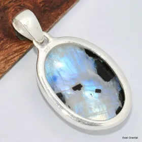Pendentif Tourmaline sur Pierre de lune bleue - Pendentifs pierres naturelles