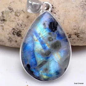 Pendentif authentique Péristérite et Tourmaline noire - Bijoux en Pierre de lune