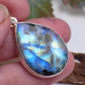 Pendentif authentique Péristérite et Tourmaline noire - Bijoux en Pierre de lune