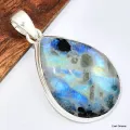 Pendentif authentique Péristérite et Tourmaline noire - Bijoux en Pierre de lune