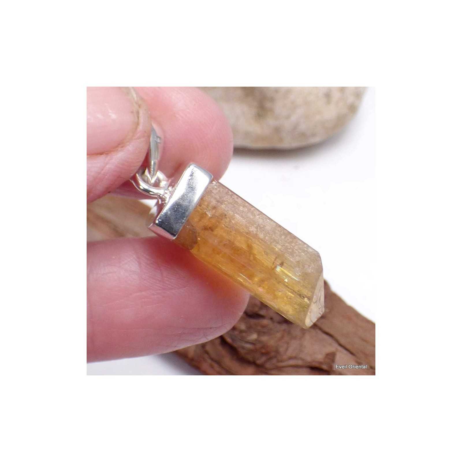 Pendentif Celtique Topaze Jaune Argenté - Collier Breton Triskel - Occasion Parfait état