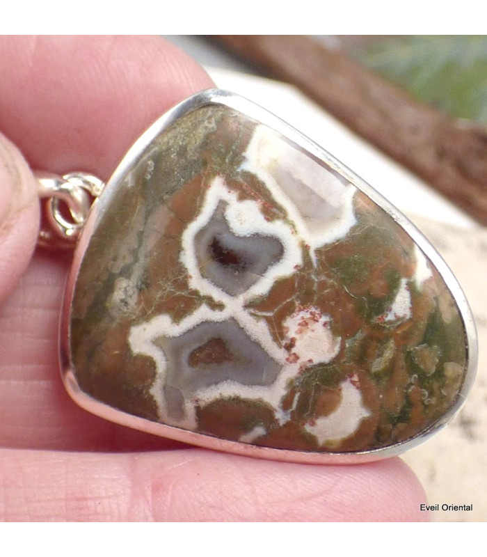 Pendentif argent Ryolite semi-oval Pendentifs pierres naturelles CZ73.2