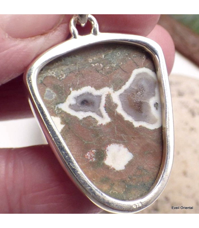 Pendentif argent Ryolite semi-oval Pendentifs pierres naturelles CZ73.2
