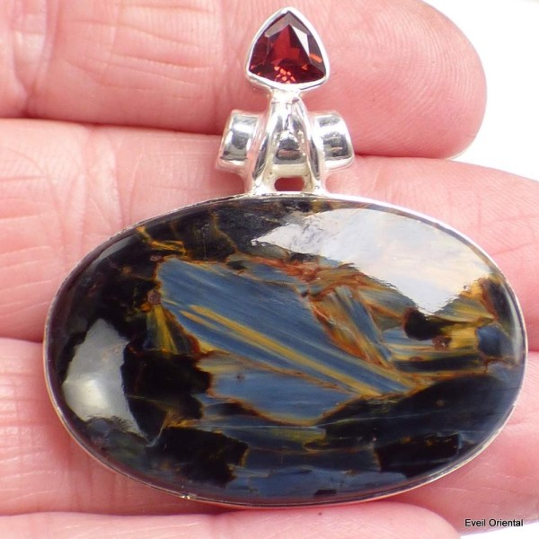 Somptueux pendentif Pietersite et Grenat Pendentifs pierres naturelles KC42