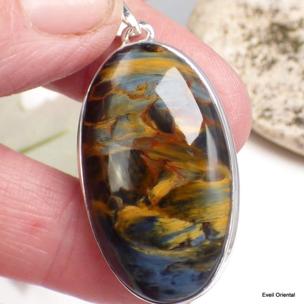 Flamboyant pendentif argent et Pietersite Pendentifs pierres naturelles KC42.2