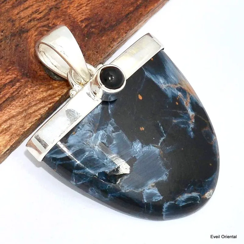 Pendentif Pietersite semi-oval et grenat - Pendentifs pierres naturelles
