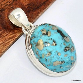 Authentique Turquoise et Pyrite pendentif oval 