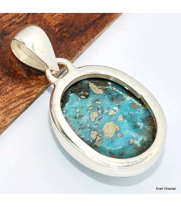 Authentique Turquoise et Pyrite pendentif oval Pendentifs pierres naturelles KC30.5