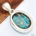 Authentique Turquoise et Pyrite pendentif oval Pendentifs pierres naturelles KC30.5