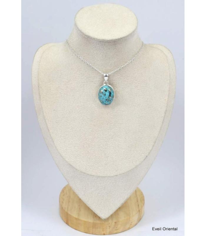 Authentique Turquoise et Pyrite pendentif oval Pendentifs pierres naturelles KC30.5