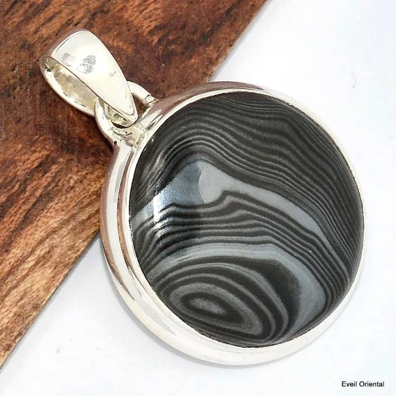 Pendentif rond en Psilomélane ou Malachite noire - Pendentifs pierres naturelles