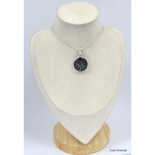 Pendentif rond en Psilomélane ou Malachite noire Pendentifs pierres naturelles KC44