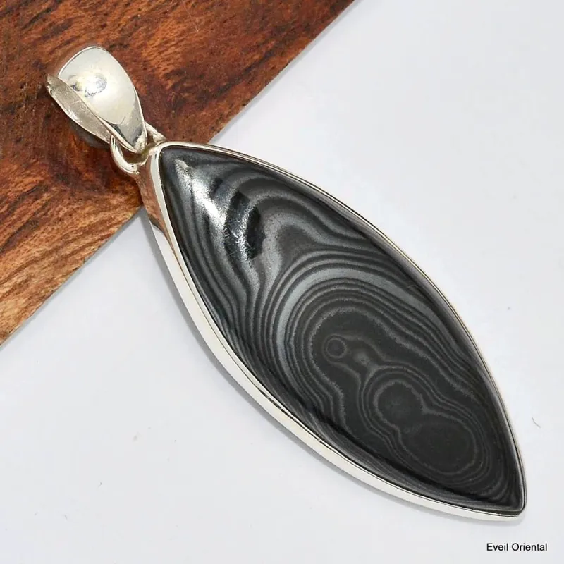 Pendentif marquise en Psilomélane ou Malachite noire - Pendentifs pierres naturelles