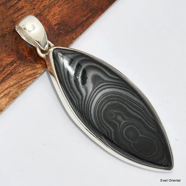 Pendentif marquise en Psilomélane ou Malachite noire - Pendentifs pierres naturelles