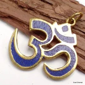 Pendentif tibétain OM HINDOUISTE laiton lapis lazuli - Pendentifs tibétains bouddhistes