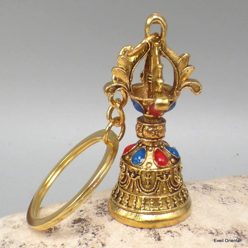 Porte-clé bouddhiste cloche et dorjé - Amulette bouddhiste, porte-clé