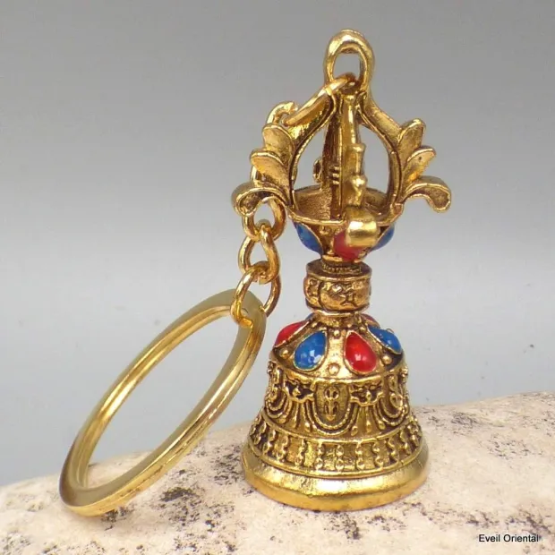 Porte-clé bouddhiste cloche et dorjé - Amulette bouddhiste, porte-clé