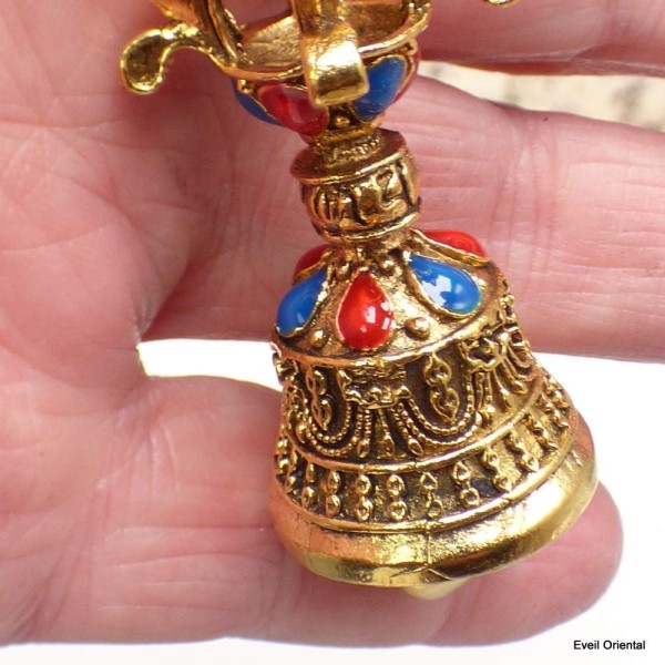 Porte-clé bouddhiste cloche et dorjé Amulette tibétaine, porte-clé BNP14