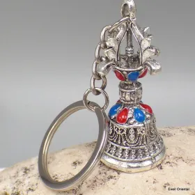 Porte-clé bouddhiste cloche et dorjé métal blanc - Amulette bouddhiste, porte-clé