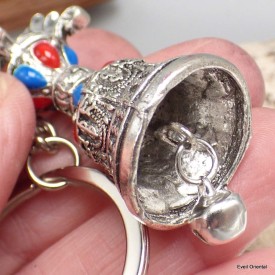 Porte-clé bouddhiste cloche et dorjé métal blanc Amulette tibétaine, porte-clé BNP15