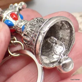 Porte-clé bouddhiste cloche et dorjé métal blanc - Amulette bouddhiste, porte-clé