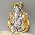 Porte-clé bouddhiste Ganesh métal blanc et jaune - Amulette bouddhiste, porte-clé