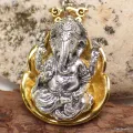Porte-clé bouddhiste Ganesh métal blanc et jaune - Amulette bouddhiste, porte-clé